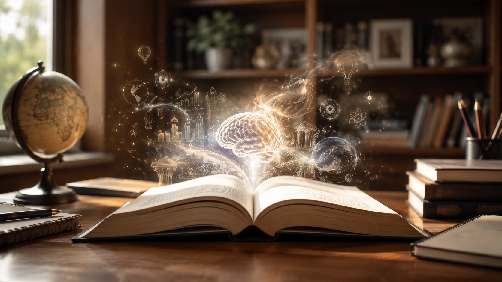 Open book representing knowledge, focus, imagination, and learning