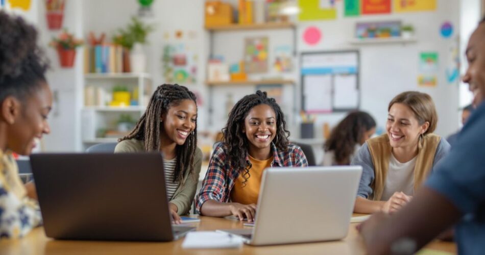 Students participating in an online English speaking course.